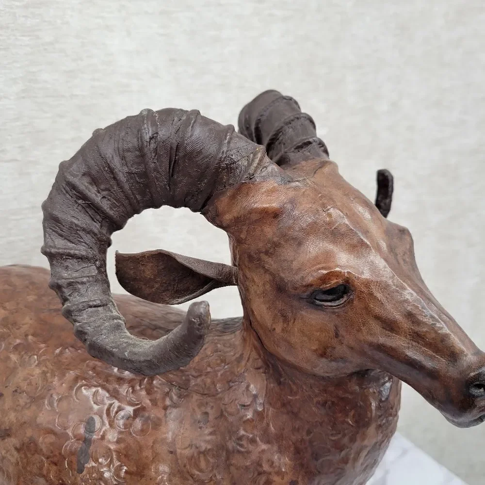 Vintage Tooled Leather Ram Sculpture Folk Art Perfect for your Cabin Lodge Ranch